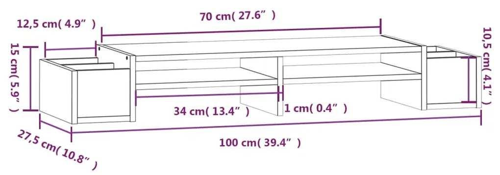 Suporte para monitor 100x27,5x15 cm pinho maciço castanho mel