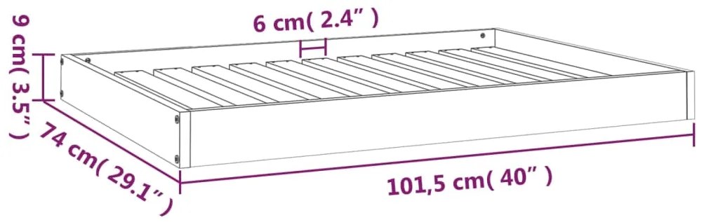 Cama para cães 101,5x74x9 cm madeira de pinho maciça