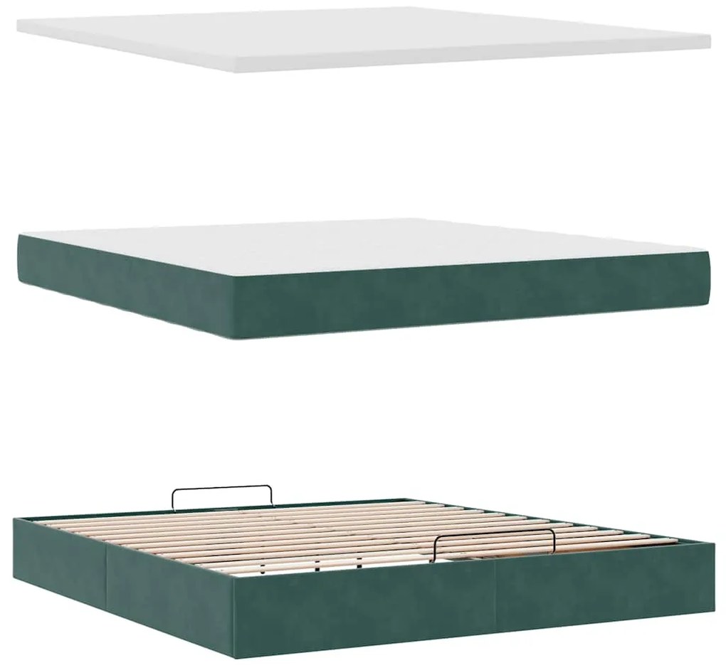 Estrutura de cama otomana com colchão 160x200 cm verde escuro
