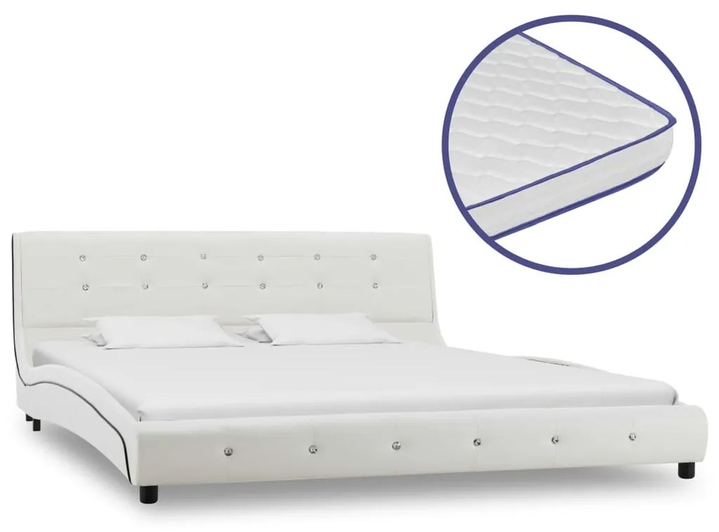 vidaXL Cama + colchão espuma memória 160x200cm couro artificial branco