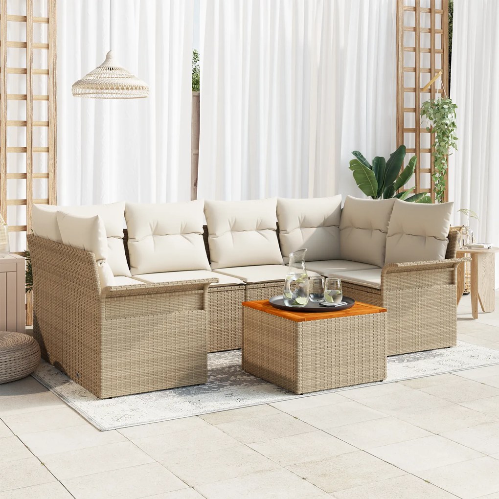 vidaXL Conjunto de Sofá de Jardim com Almofadas Bege Rattan Acácia