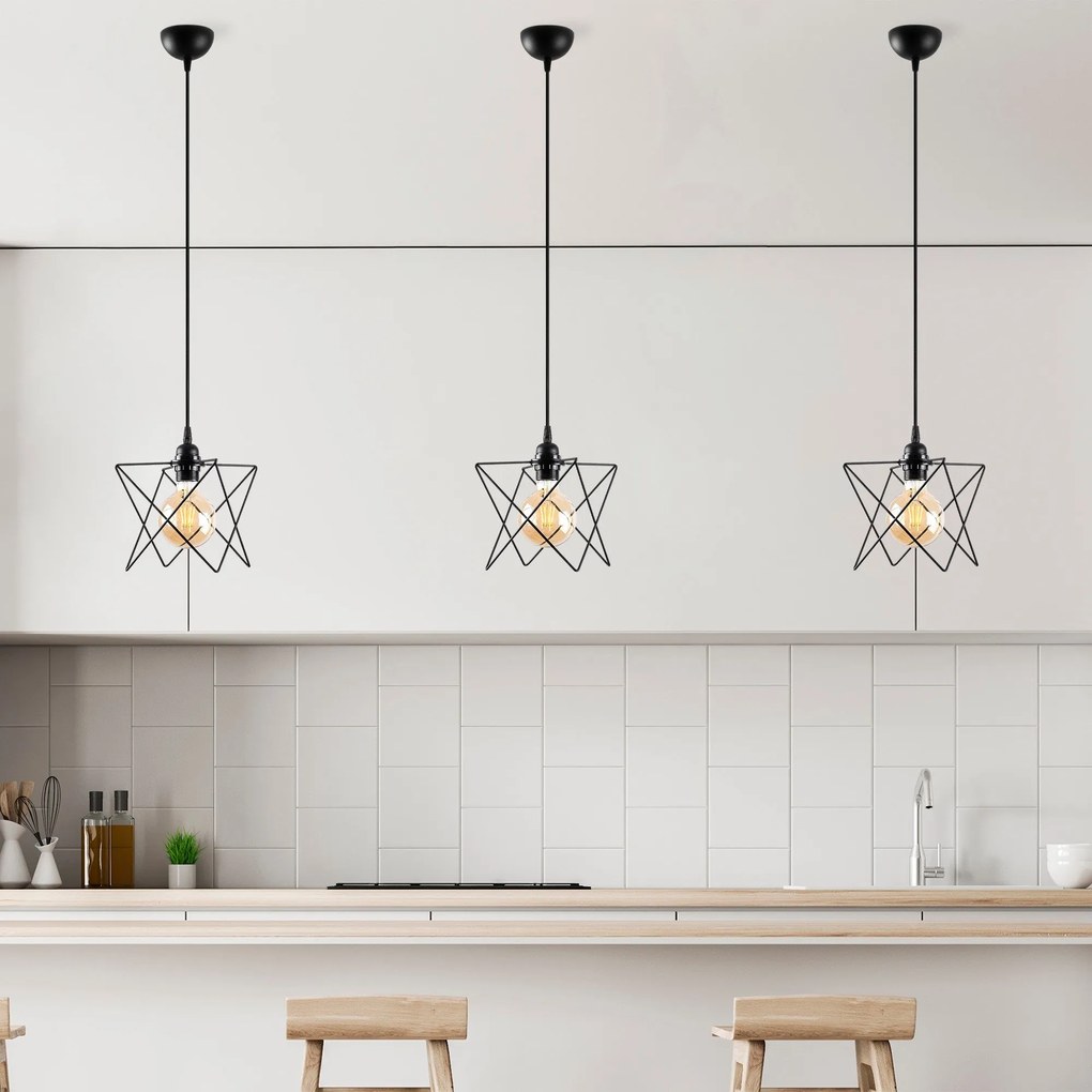 Candeeiro de Teto Akkas – Preto – Diâmetro 24 cm, Altura Ajustável 30-