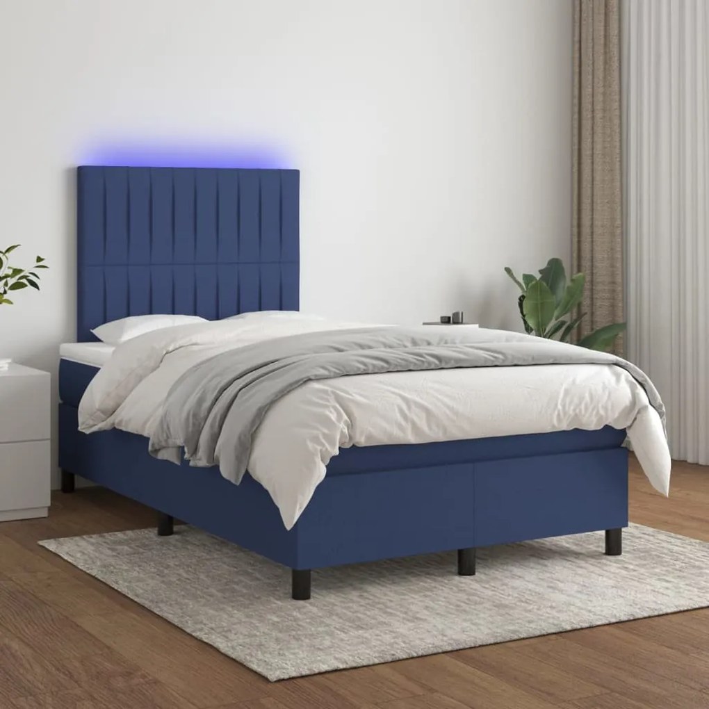 3135027 vidaXL Cama box spring c/ colchão e LED 120x200 cm tecido azul