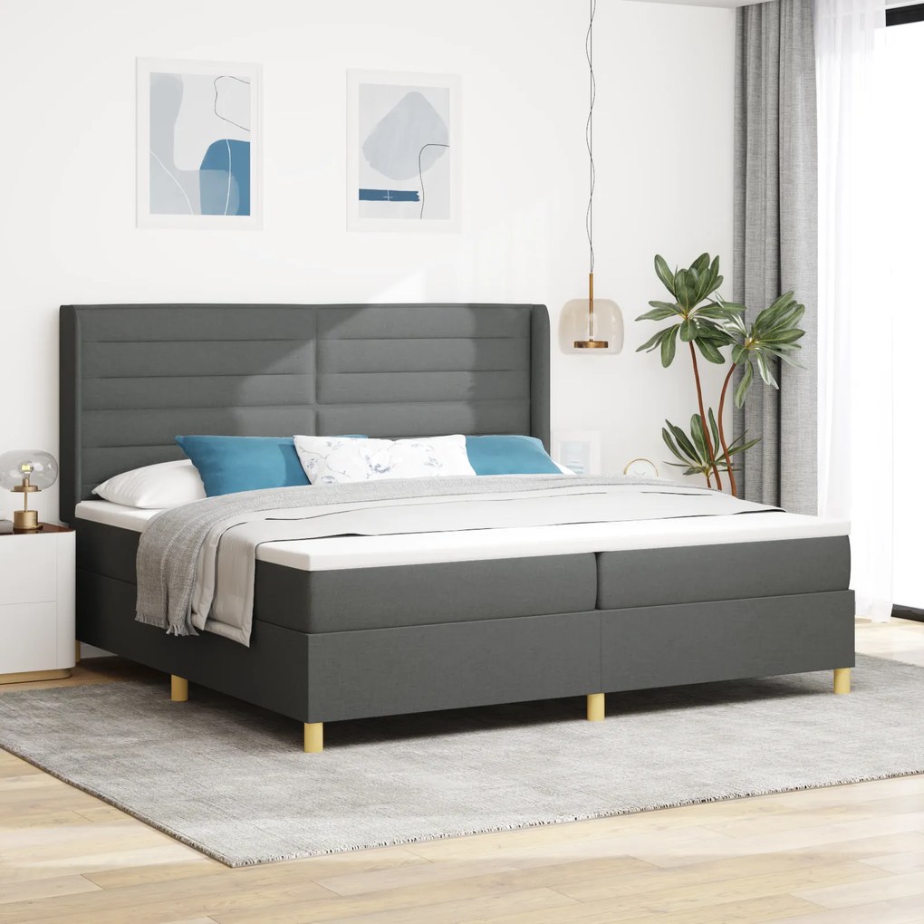Cama Box com Colchão vidaXL Cinza Escuro 200x200 cm Tecido
