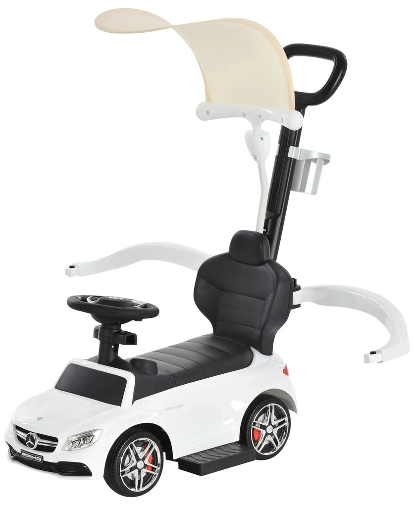 HOMCOM Carro andador para crianças acima de 1 ano Desenho 3 em 1 com buzina e capuz e suporte para copos 84x40x83 cor branco | Aosom Portugal
