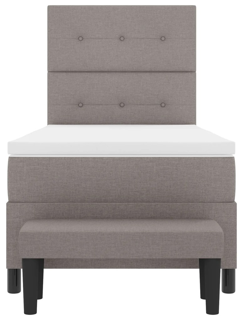 Cama Box Spring com Colchão &amp; Banco Taupe 90x190 cm Tecido