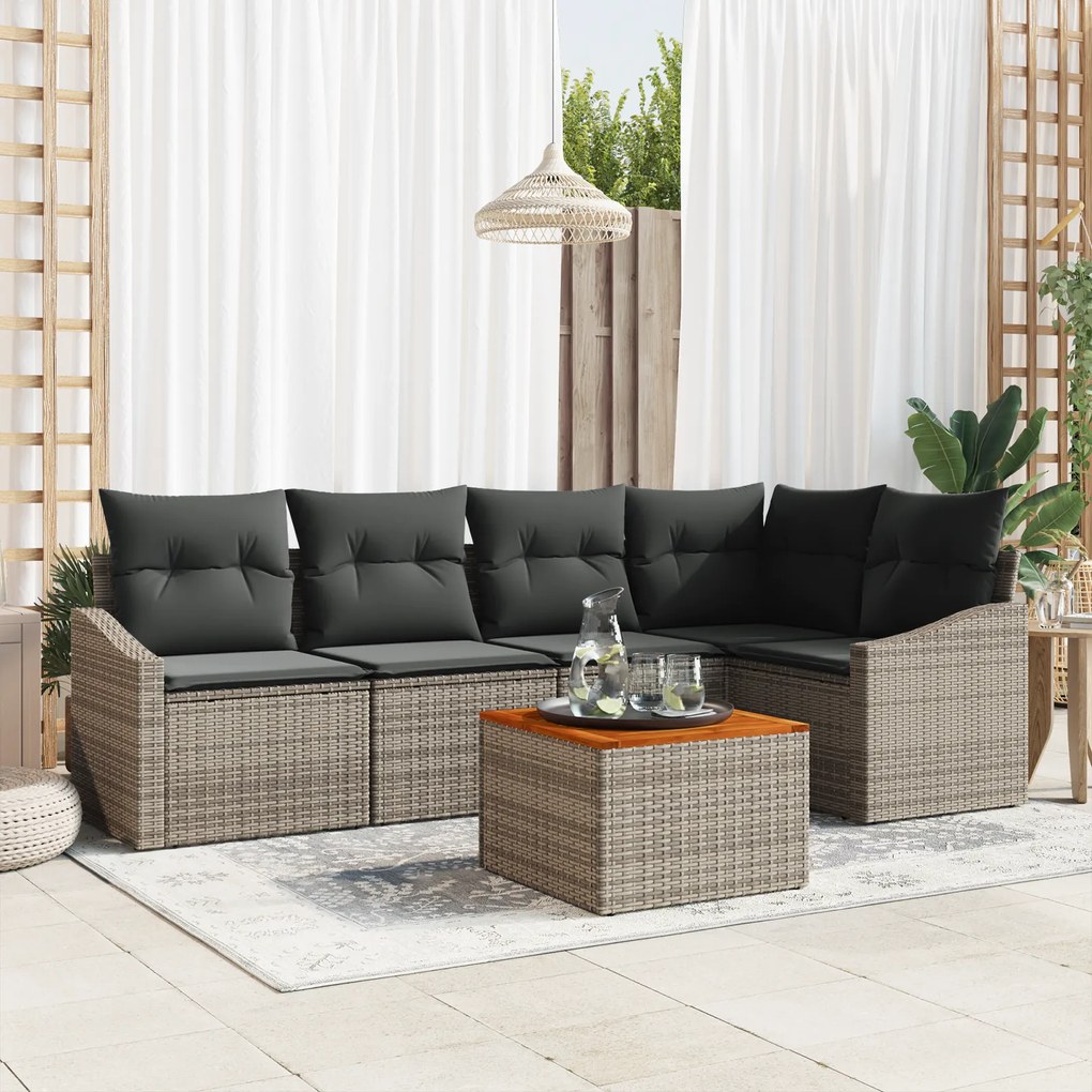 Conjunto de Sofá de Jardim de 6 Peças com Almofadas Cinza Rattan Sinté