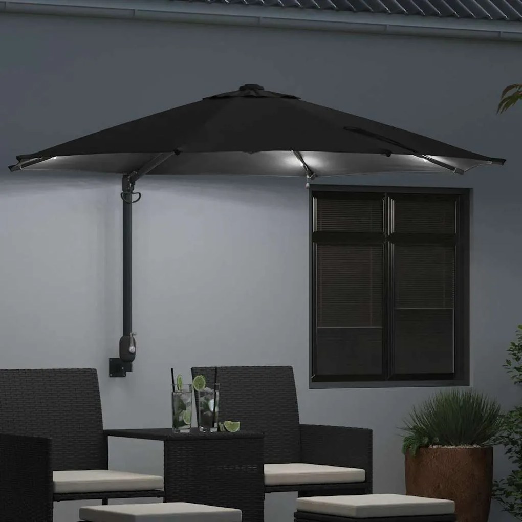 Guarda-sol de Jardim com LEDs, preto, 248 cm