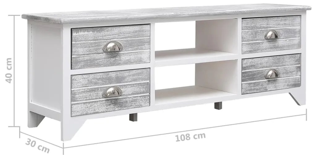 Móvel de TV 108x30x40 cm madeira paulownia branco e cinzento