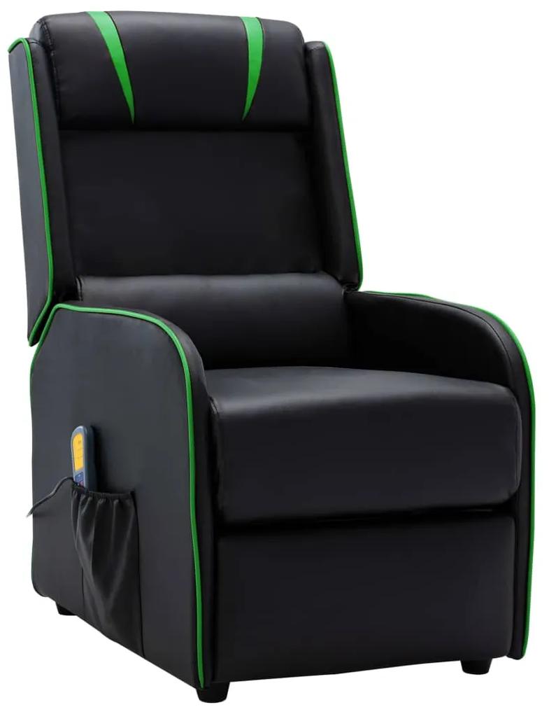 320182 vidaXL Poltrona de massagens reclinável couro artificial preto e verde