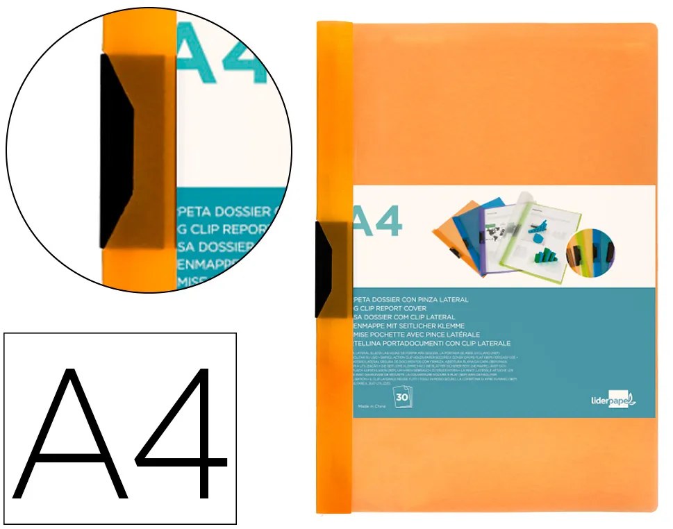 Bolsa Dossier com Clip Lateral Din A4 Laranja 30 Folhas