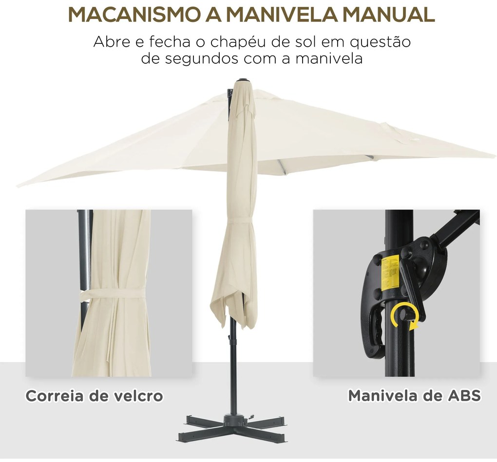 Chapéu de Sol de Jardim 245x245x245 cm Chapéu de Sol Excêntrico com Ro