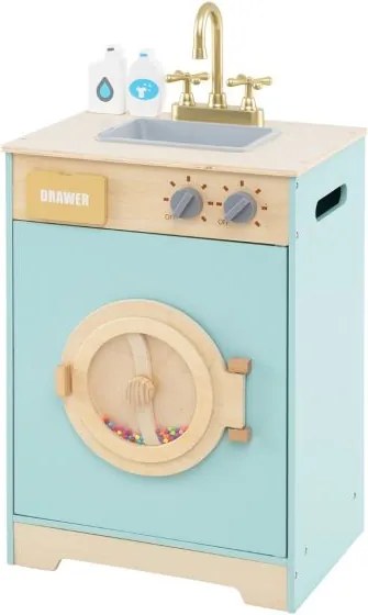 Máquina de Lavar para Crianças 40 × 30 × 75 cm com Detergente e Desinfetante para as Mãos com Pia, Gaveta e Rodas Giratórias Azul