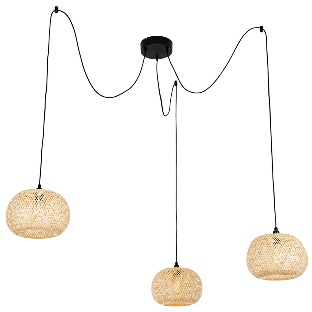 Candeeiro suspenso exterior oriental bambu 3 luzes IP44 - Rafael Oriental