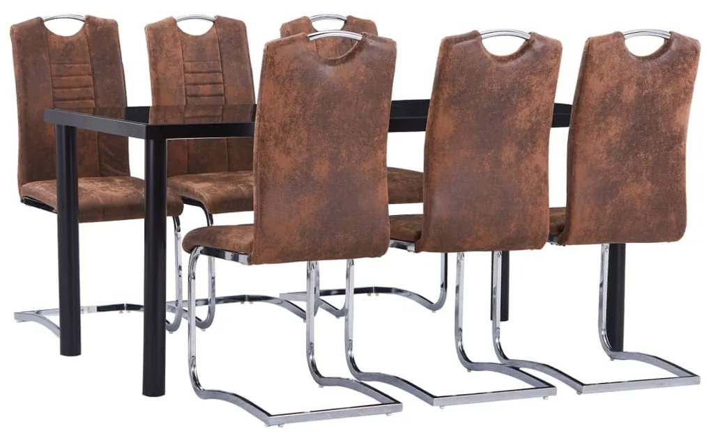 vidaXL 7 pcs conjunto de jantar camurça artificial castanho