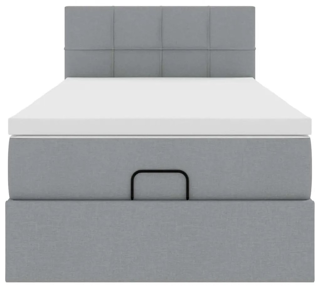 Cama Otomana com colchão & LEDs 90x200 cm tecido cinzento claro