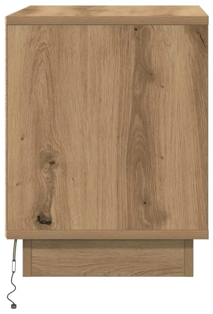 Criado-mudo com Luzes de LED Carvalho Artesanal 44x34,5x45 cm