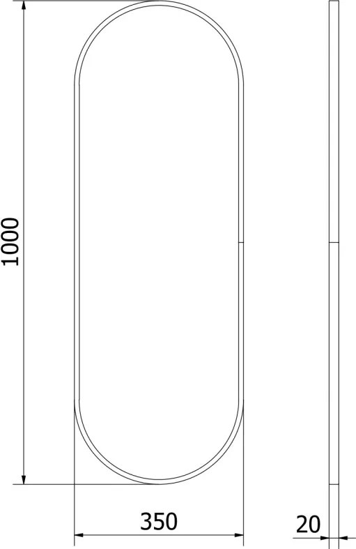 Mexen Loft espelho de casa de banho oval 100 x 35 cm, moldura preta - 9851-100-035-000-70
