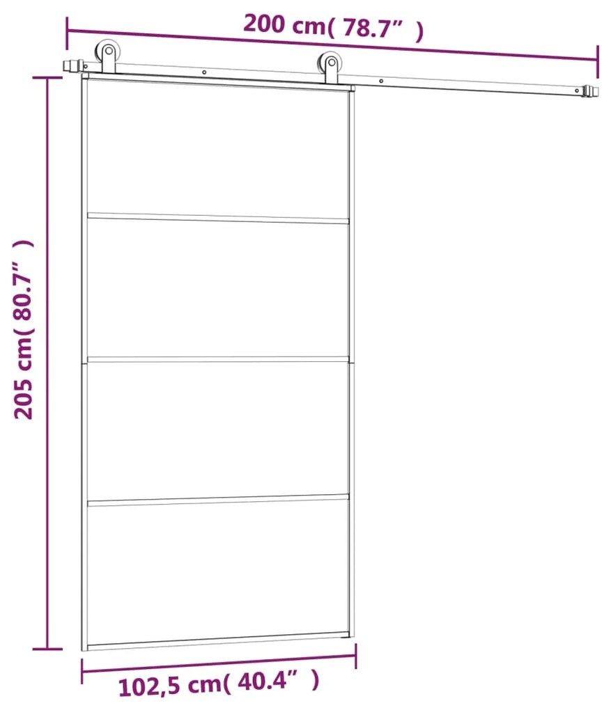 Porta desliz. c/ conj. ferragens 102,5x205cm vidro ESG/alumínio