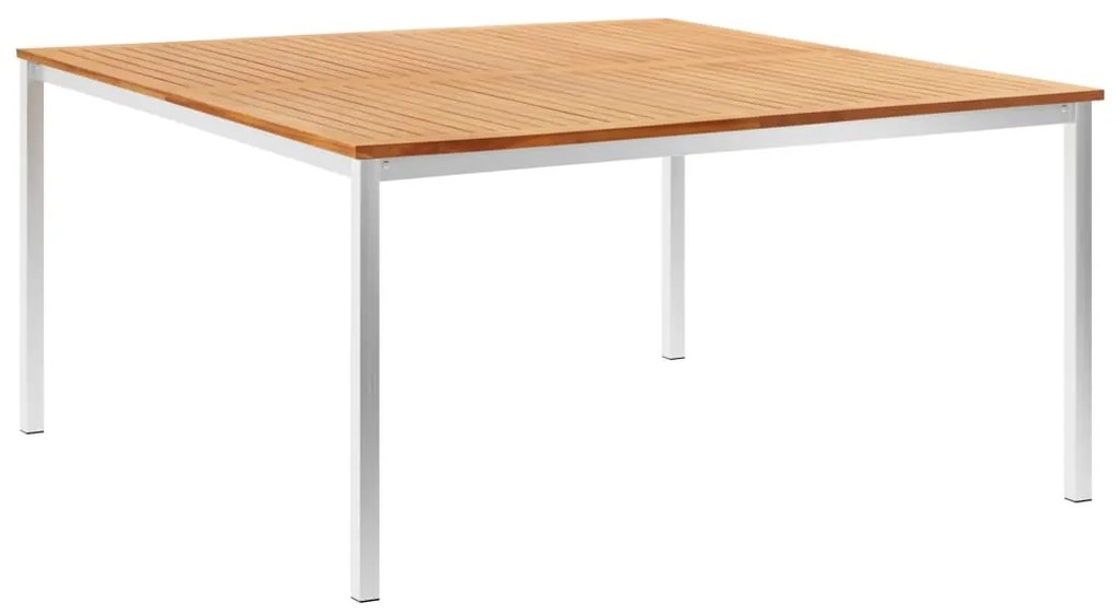 vidaXL Mesa de jantar jardim 150x150x75 cm teca maciça/aço inoxidável