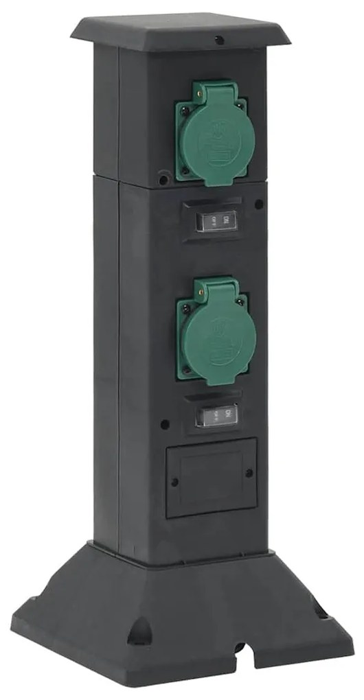 Coluna de tomadas p/ exterior 4 vias 16x16x39,5 cm preto/verde