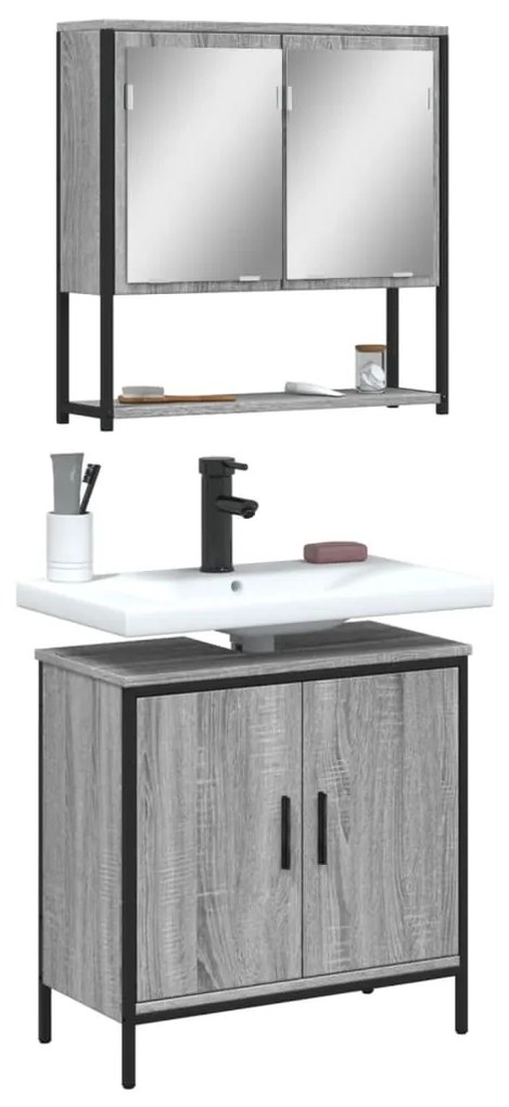 vidaXL 2 pcs conjunto móveis WC derivados de madeira sonoma cinza