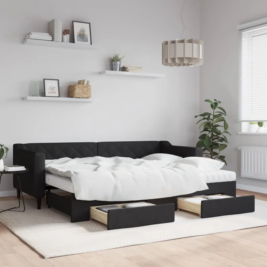 vidaXL Sofá-cama com gavetão e gavetas 80x200 cm tecido preto
