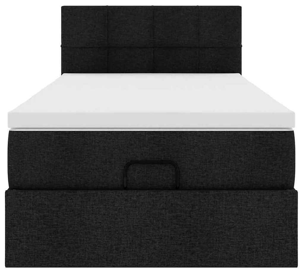 Cama otomana com colchão 100x200 cm tecido preto