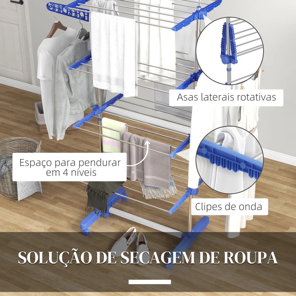 Estendal Vertical Dobrável de 4 Níveis Estendal de Roupa com 6 Rodas 2