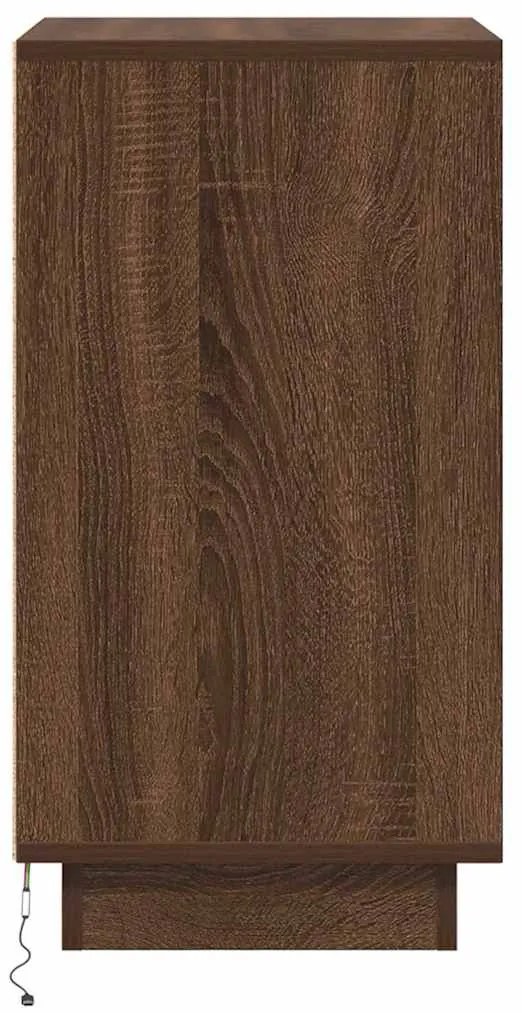 Mesa de cabeceira com luzes LED 38x34x65 cm carvalho castanho