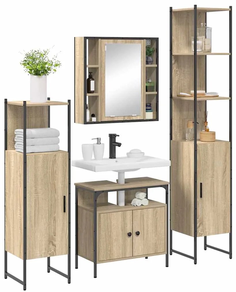 Conjunto de Móveis para Banheiro 4 pcs Carvalho sonoma