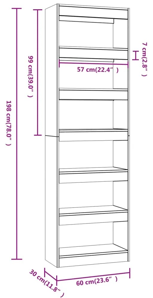 Estante/divisória 60x30x198 cm cor sonoma cinza