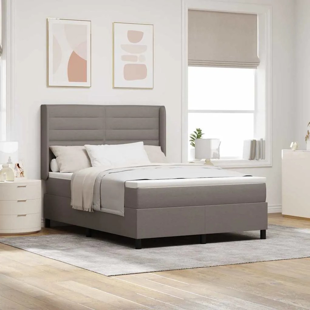 vidaXL Cama Box Spring LED Cinzento-acastanhado 140 x 200 cm tecido