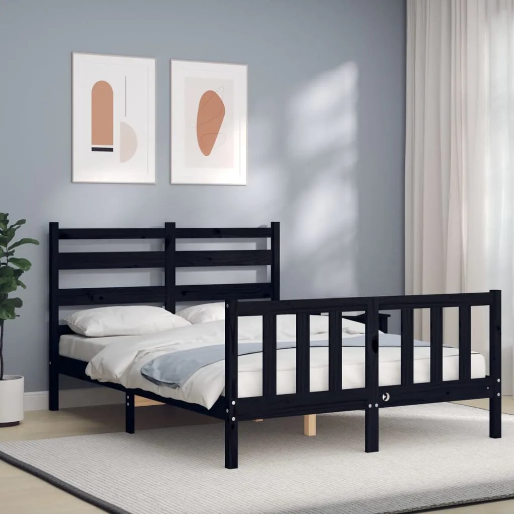 Estrutura de cama de casal c/ cabeceira madeira maciça preto