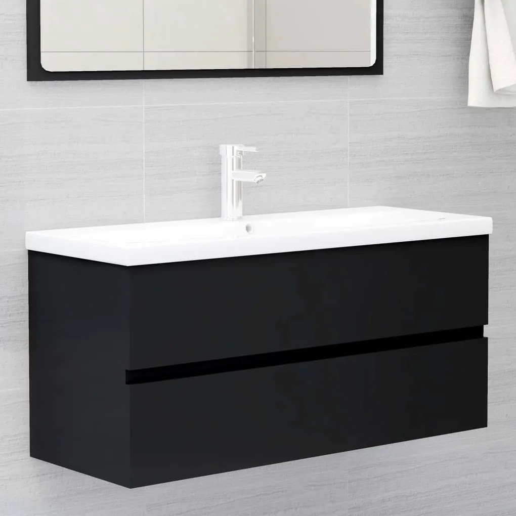 vidaXL Armário de lavatório 100x38,5x45 cm derivados de madeira preto