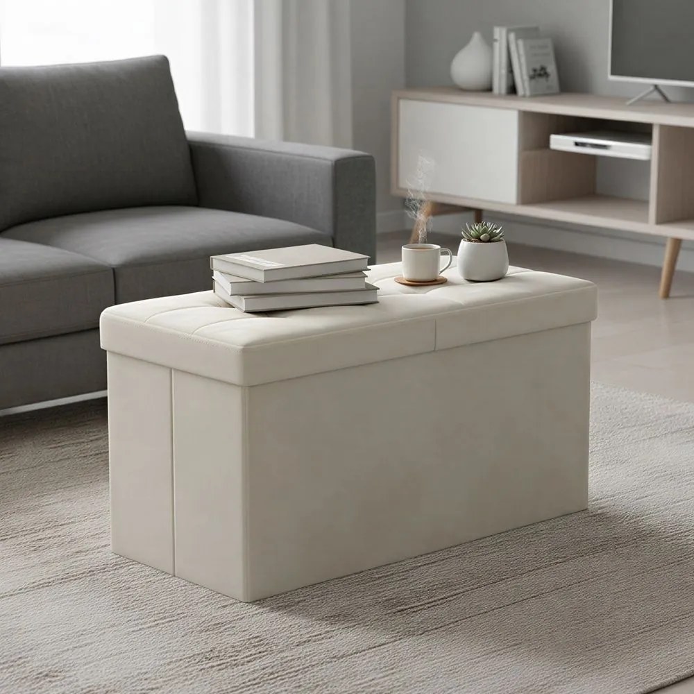 Banco com tampa 38 x 76 x 38 cm, com espaço de arrumação, para a entrada creme