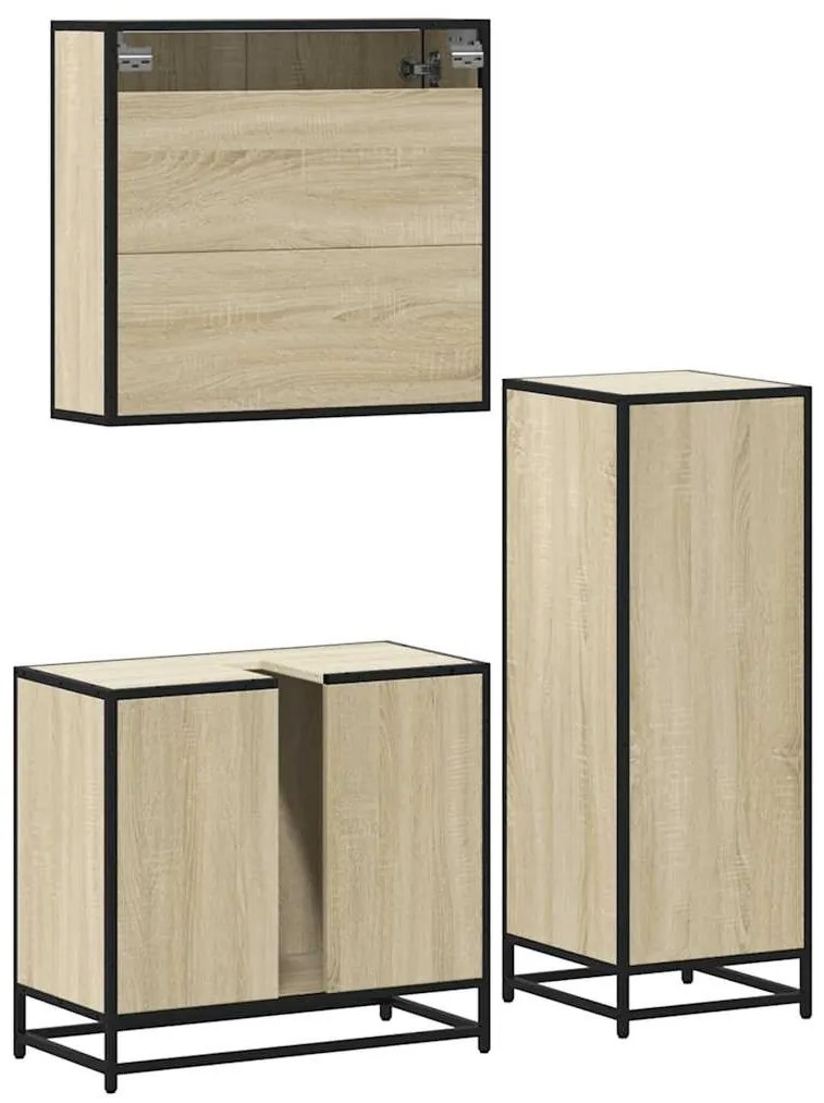 3 pcs conj. móveis casa banho derivados madeira carvalho sonoma