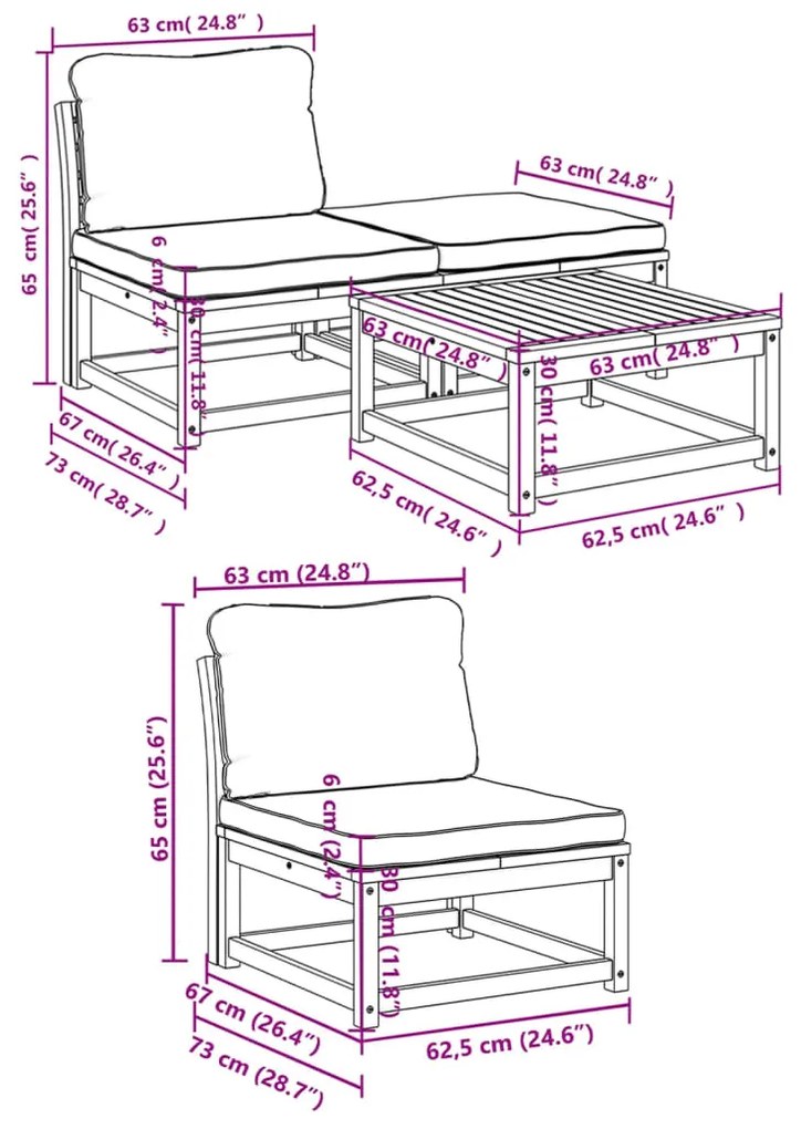 4 pcs conjunto lounge de jardim com almofadões acácia maciça