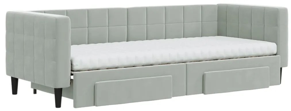 Sofá-cama c/ gavetão e gavetas 80x200 cm veludo cinzento-claro