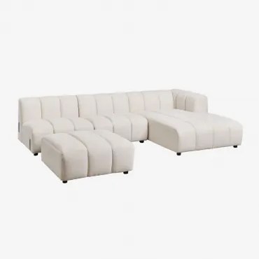 Sofá Modular Chaise Longue Direito De 3 Peças E Puff Em Tecido Bouclé Eliot Bouclé Bege Creme - Sklum