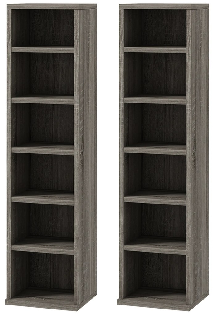 HOMCOM Conjunto de 2 Estantes Colunas Armário de Armazenamento CD DVD 12Compartimentos 21x22,5x88,5 cm Capacidade 204 CD Cinza Escuro | Aosom Portugal