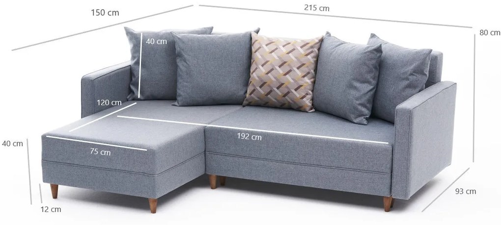 Sofá-Cama de Canto Aydam – Azul – 215x80x150 cm