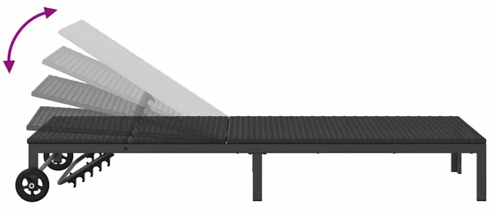 Espreguiçadeiras 2 pcs com Rodas e Mesa em Rattan Preto