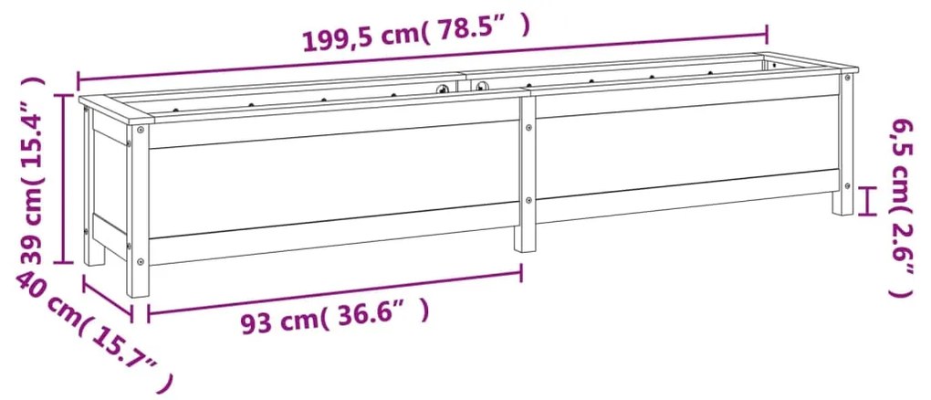 Canteiro elevado de jardim 199,5x40x39 cm pinho maciço branco