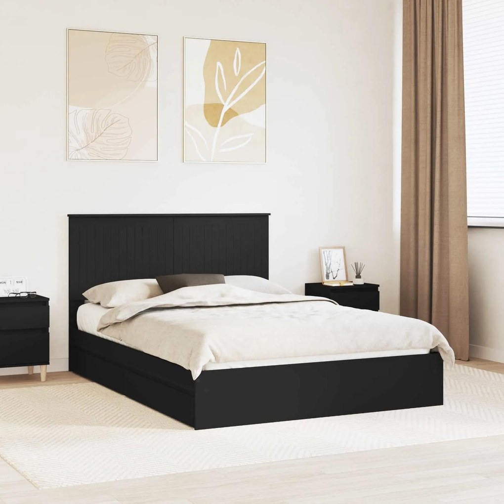 vidaXL Cama com Armazenamento Preto 135 x 190 cm Madeira processada
