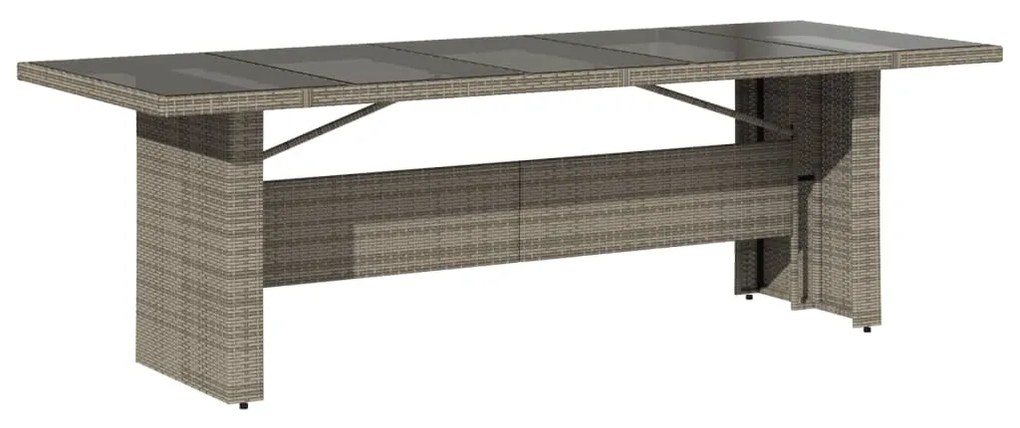 Mesa de jardim com tampo de vidro 240x90x75 cm vime PE cinzento