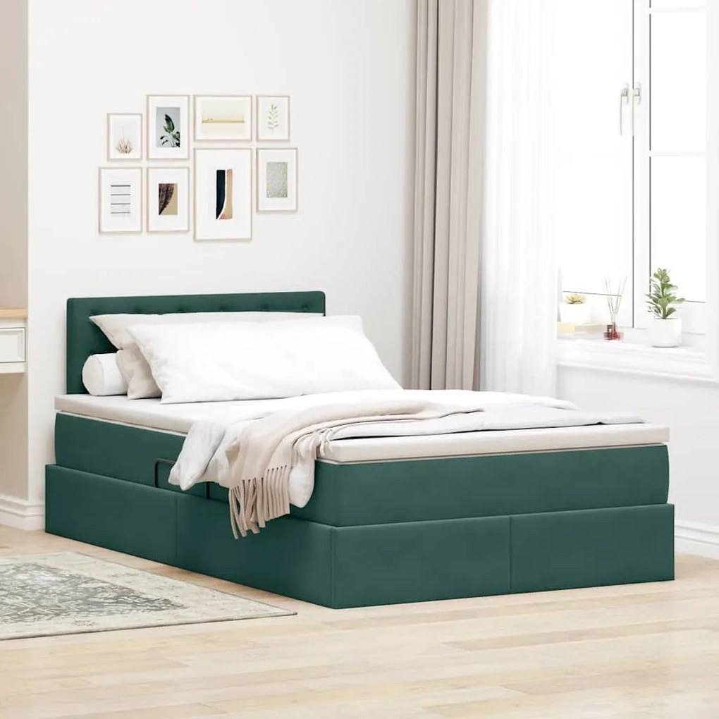 vidaXL Cama com Armazenamento Verde Escuro 120 x 200 cm Veludo
