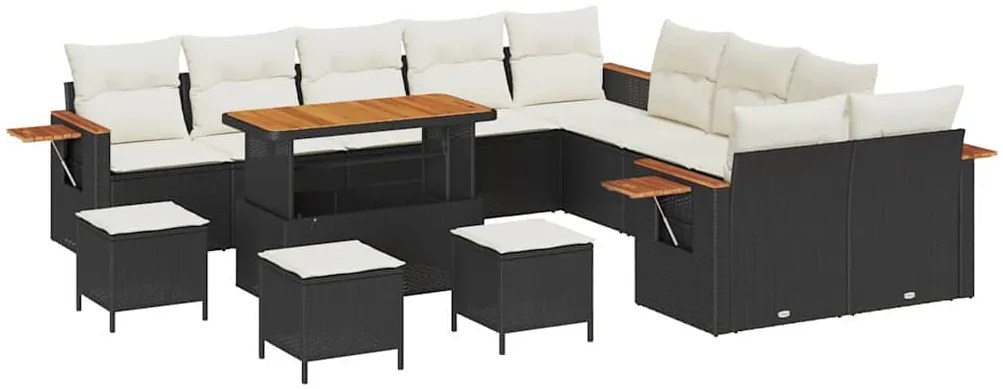 Conjunto de Sofá de Jardim de 14 Peças com Almofadas Preto Rattan Poli