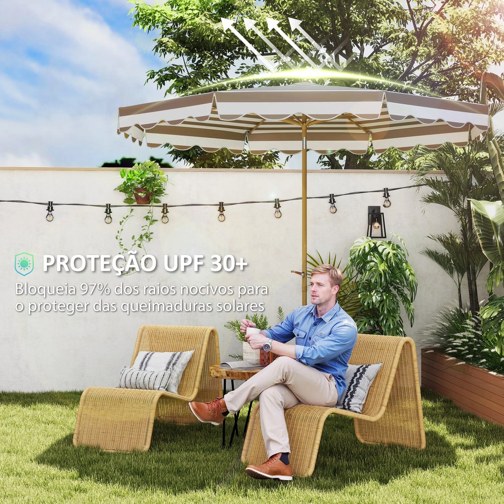 Chapéu de Sol de Jardim com Ângulo Ajustável Inclinável e Manivela Proteção UV 50 + Ø268x237 cm Cinzento claro, branco e caqui