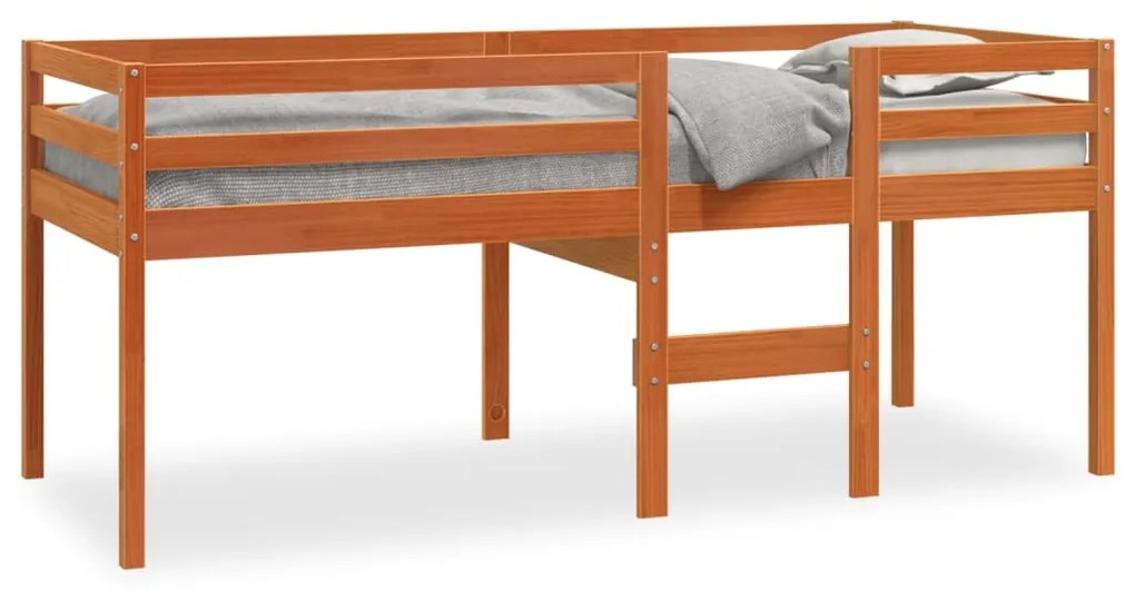 Cama alta 90x200 cm madeira de pinho maciça castanho cera